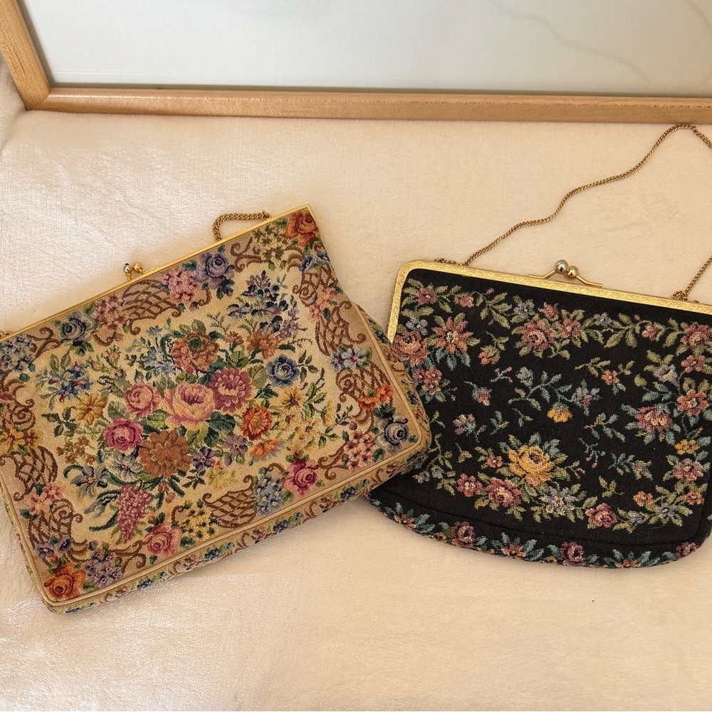 VINTAGE FRENCH FLORAL TAPESTRY PURSE